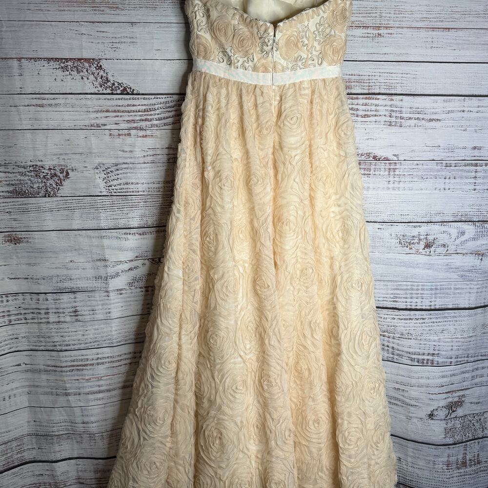 Adrianna Papell Strapless Rosette Gown Beaded Formal Dress Champagne 4 - Picture 5 of 8